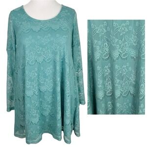 ALTAR'D STATE Teal Green Lace DRESS M Mini Tunic Shift Feminine Fairy Boho